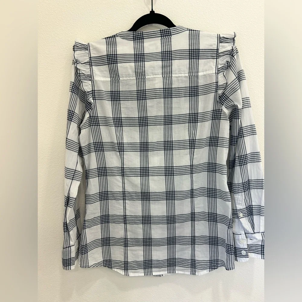 J.Crew plaid ruffle sleeve 100% cotton button blouse top SM classic preppy fall - Picture 3 of 8